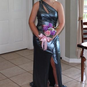 Blue Metallic formal, prom, Mardi Gras ball dress size 2